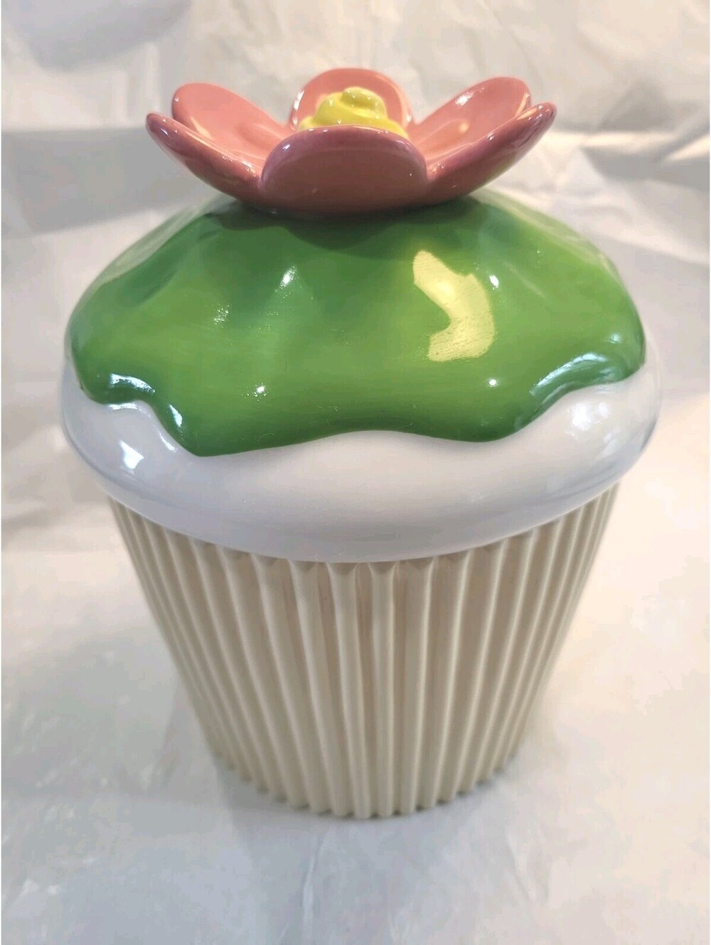 Cake Boss Floral Cookie Jar-Ceramic. Pink And Yellow Flower. 9in High. Cool Find